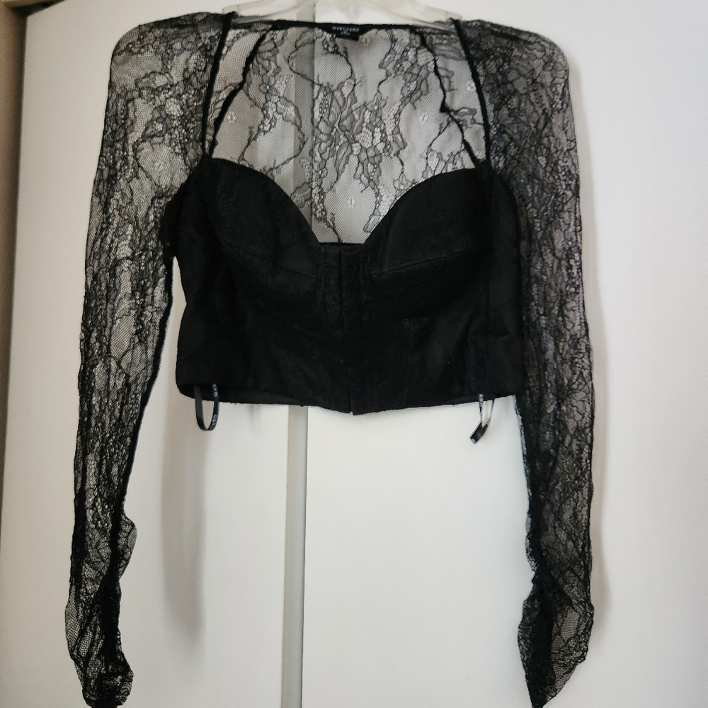 Marciano black lace cropped corset
